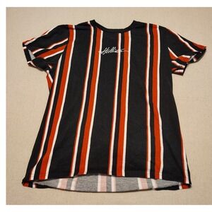 Hollister Mens Large Vertical Stripe T-Shirt Black Orange White 100% Cotton L Q